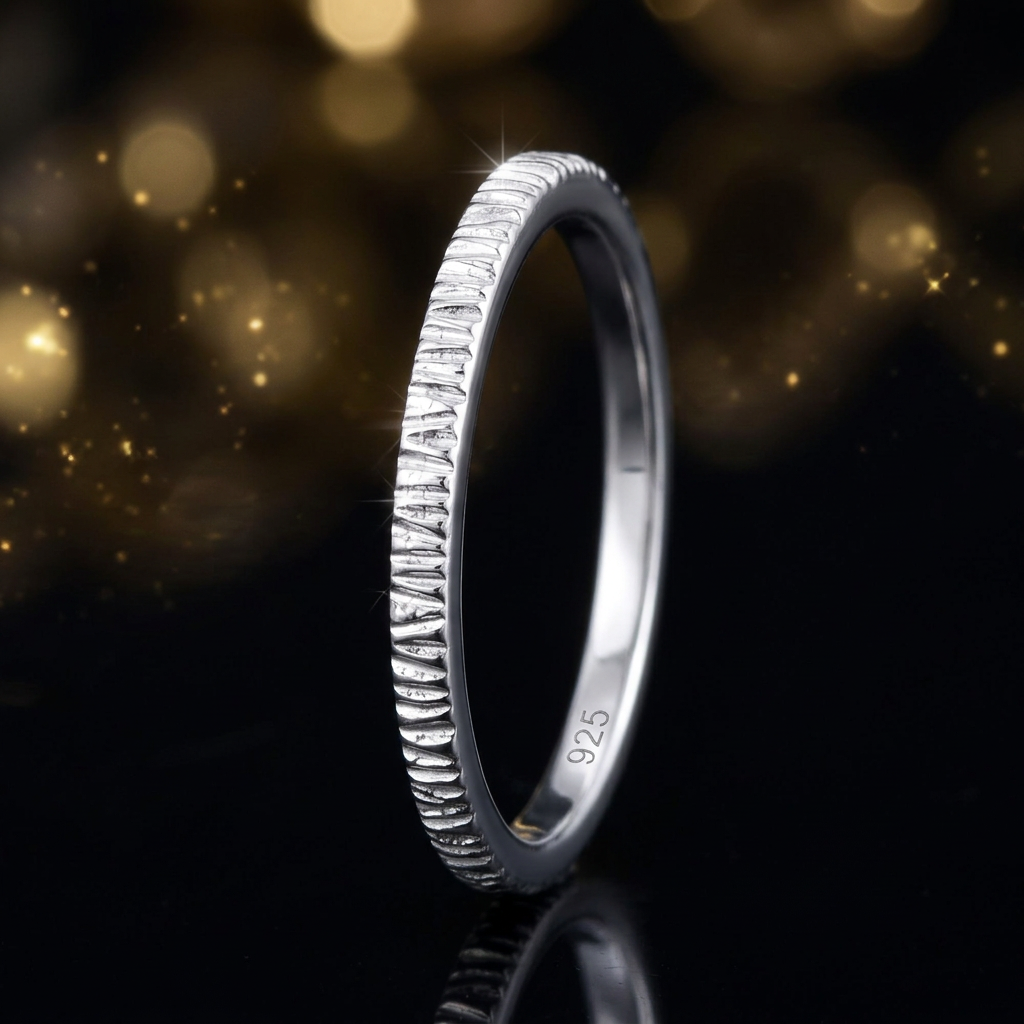 Sterling Silver 1.5mm Textured Ridged Stacking Band Ring for Women life4