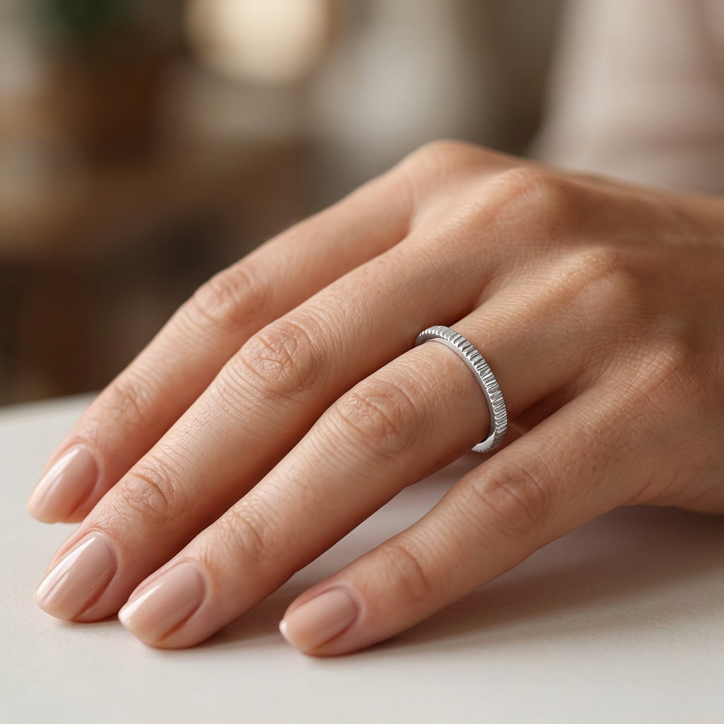 Sterling Silver 1.5mm Textured Ridged Stacking Band Ring for Women model