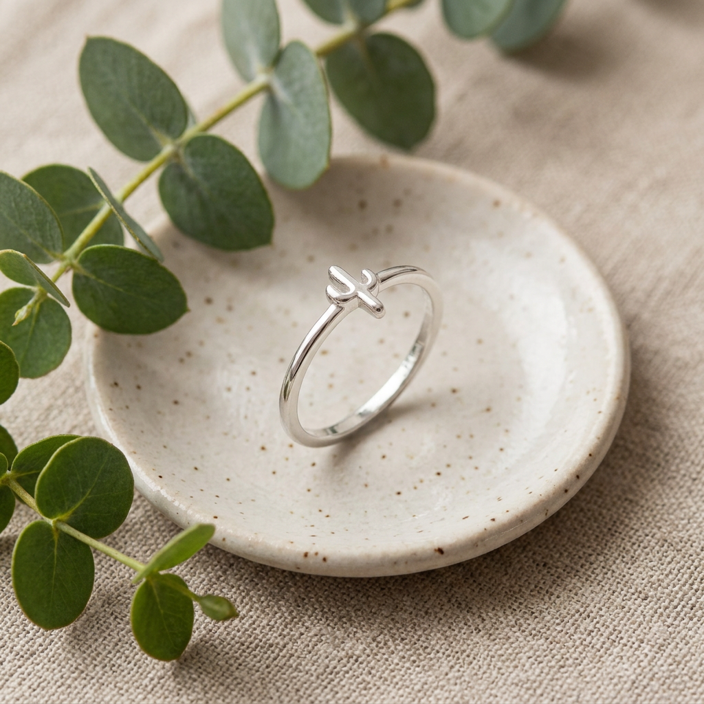 Sterling Silver 1.4mm Tiny Cactus Stacking Ring for Women life2