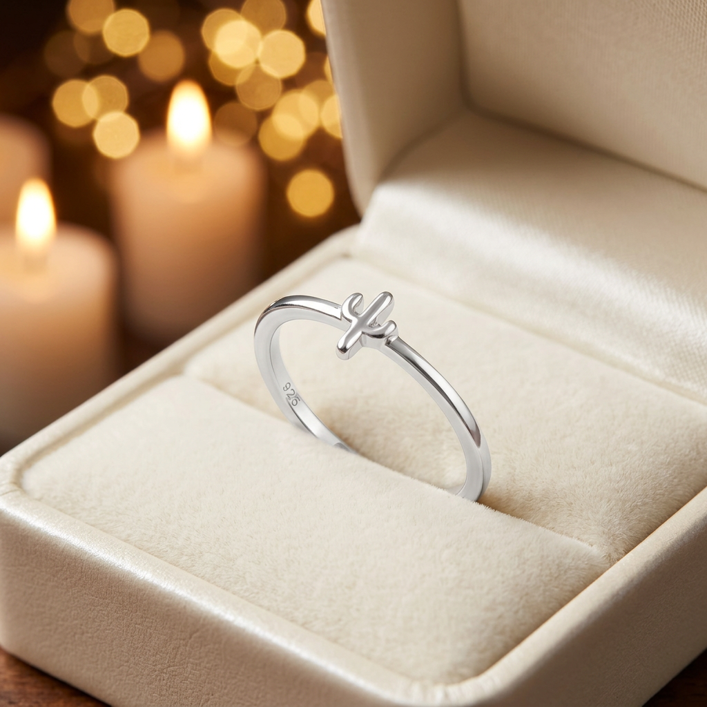 Sterling Silver 1.4mm Tiny Cactus Stacking Ring for Women life3