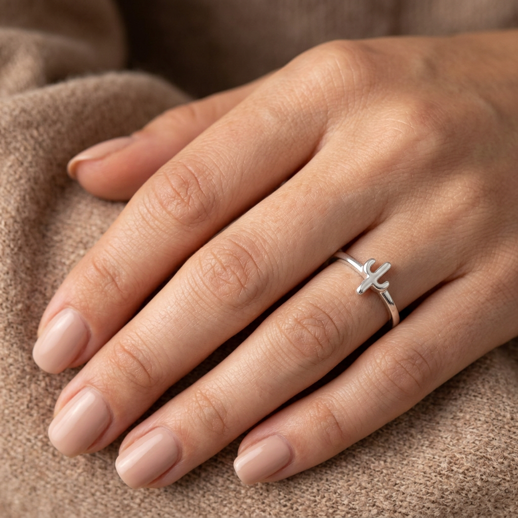Sterling Silver 1.4mm Tiny Cactus Stacking Ring for Women model