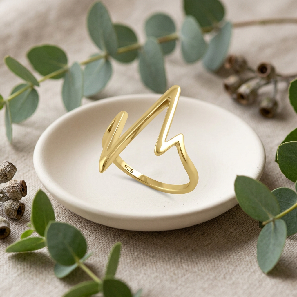 Gold Plated Sterling Silver Heartbeat Pulse Statement Ring for Women life2