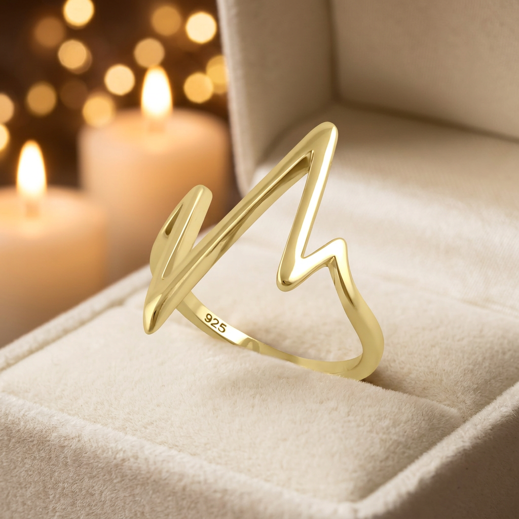Gold Plated Sterling Silver Heartbeat Pulse Statement Ring for Women life3