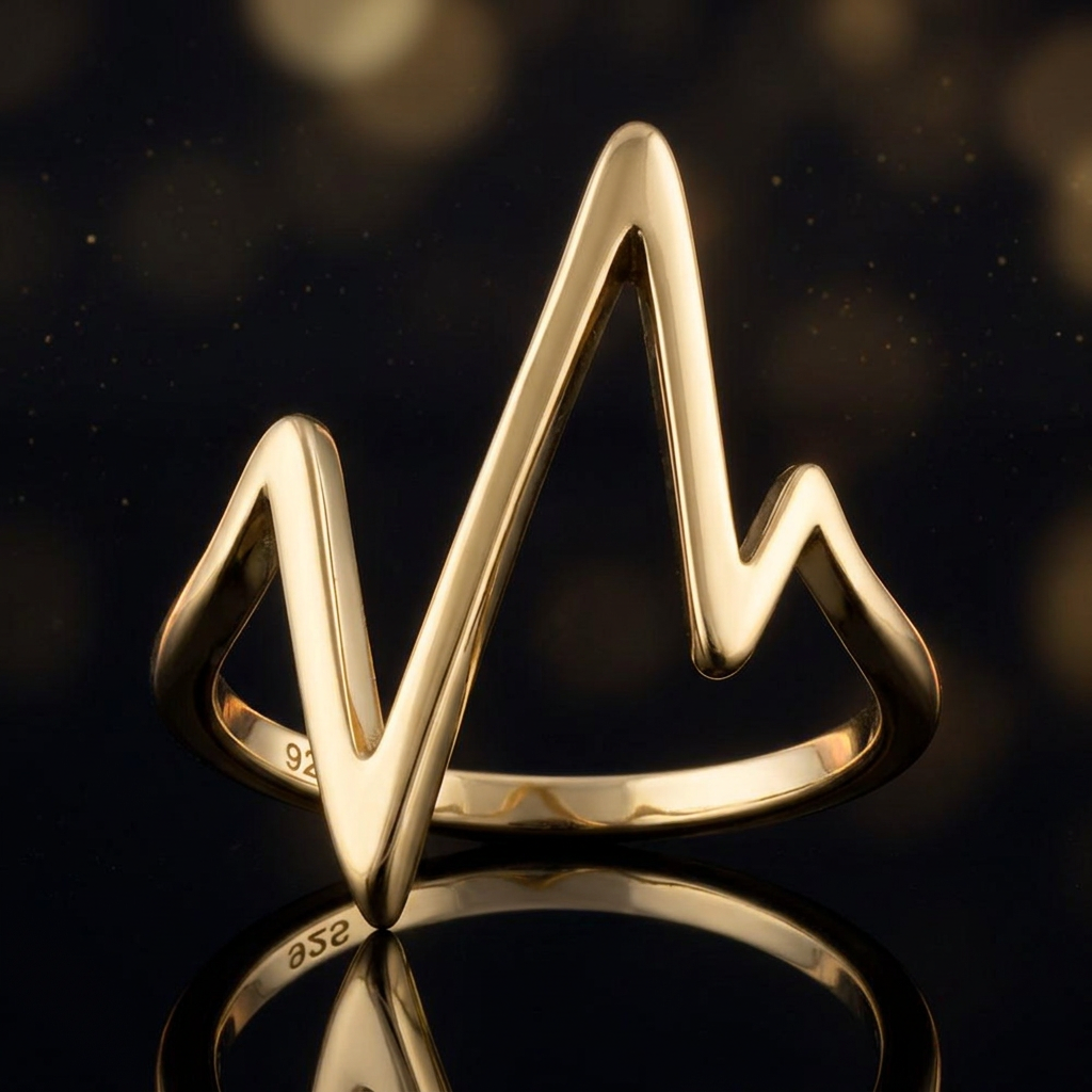 Gold Plated Sterling Silver Heartbeat Pulse Statement Ring for Women life4