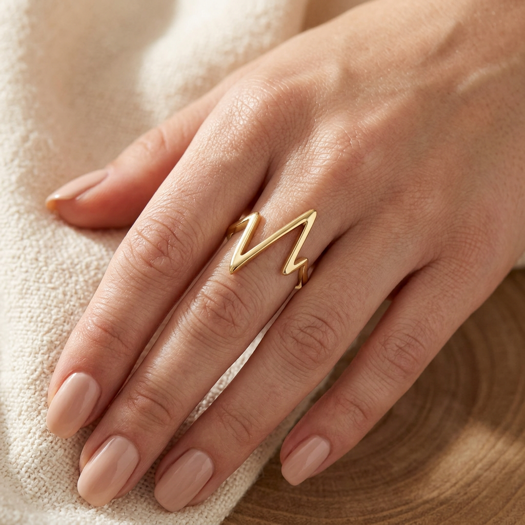 Gold Plated Sterling Silver Heartbeat Pulse Statement Ring for Women model