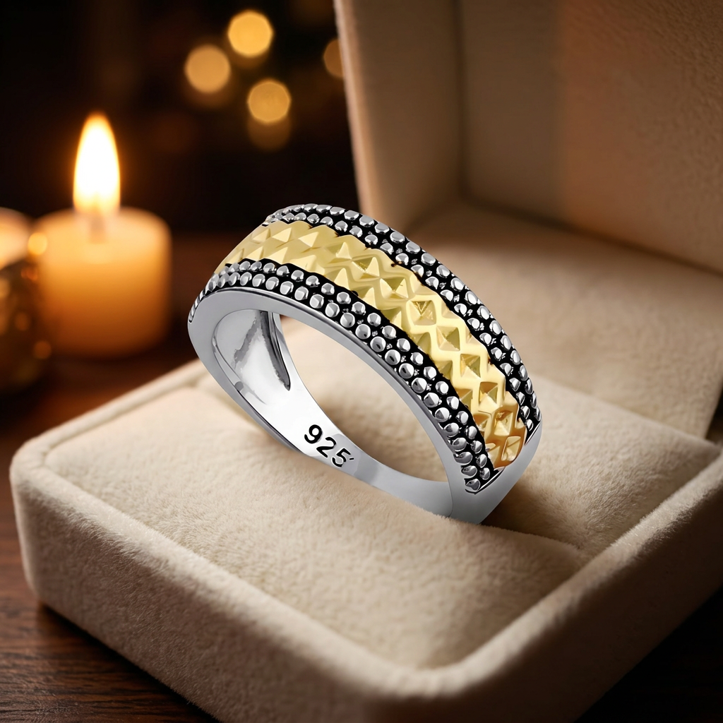 Two Tone Gold Plated Sterling Silver 6mm Pyramid Stud Band Ring for Women life3