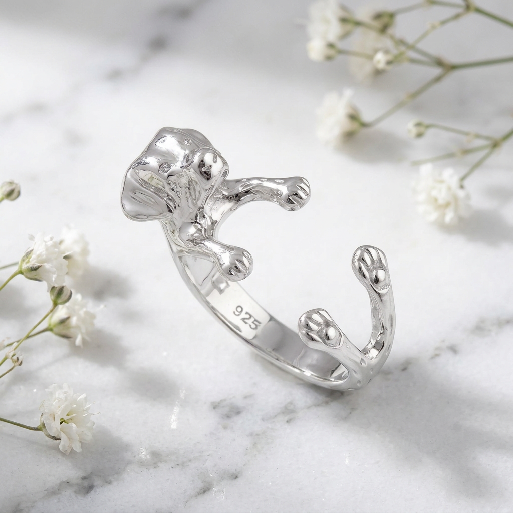 Sterling Silver Labrador Dog Hug Open Wrap Ring for Women life1