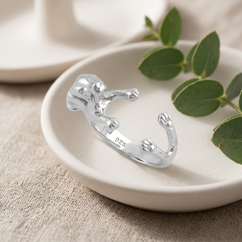 Sterling Silver Labrador Dog Hug Open Wrap Ring for Women life2