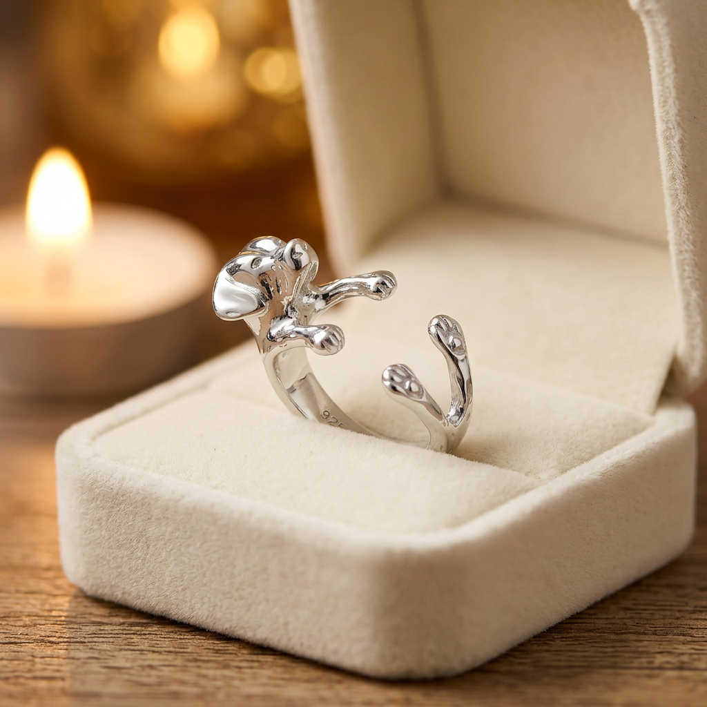 Sterling Silver Labrador Dog Hug Open Wrap Ring for Women life3