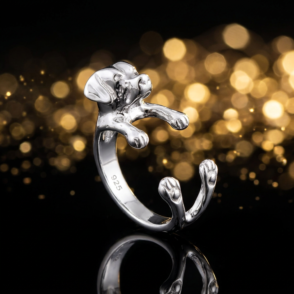 Sterling Silver Labrador Dog Hug Open Wrap Ring for Women life4