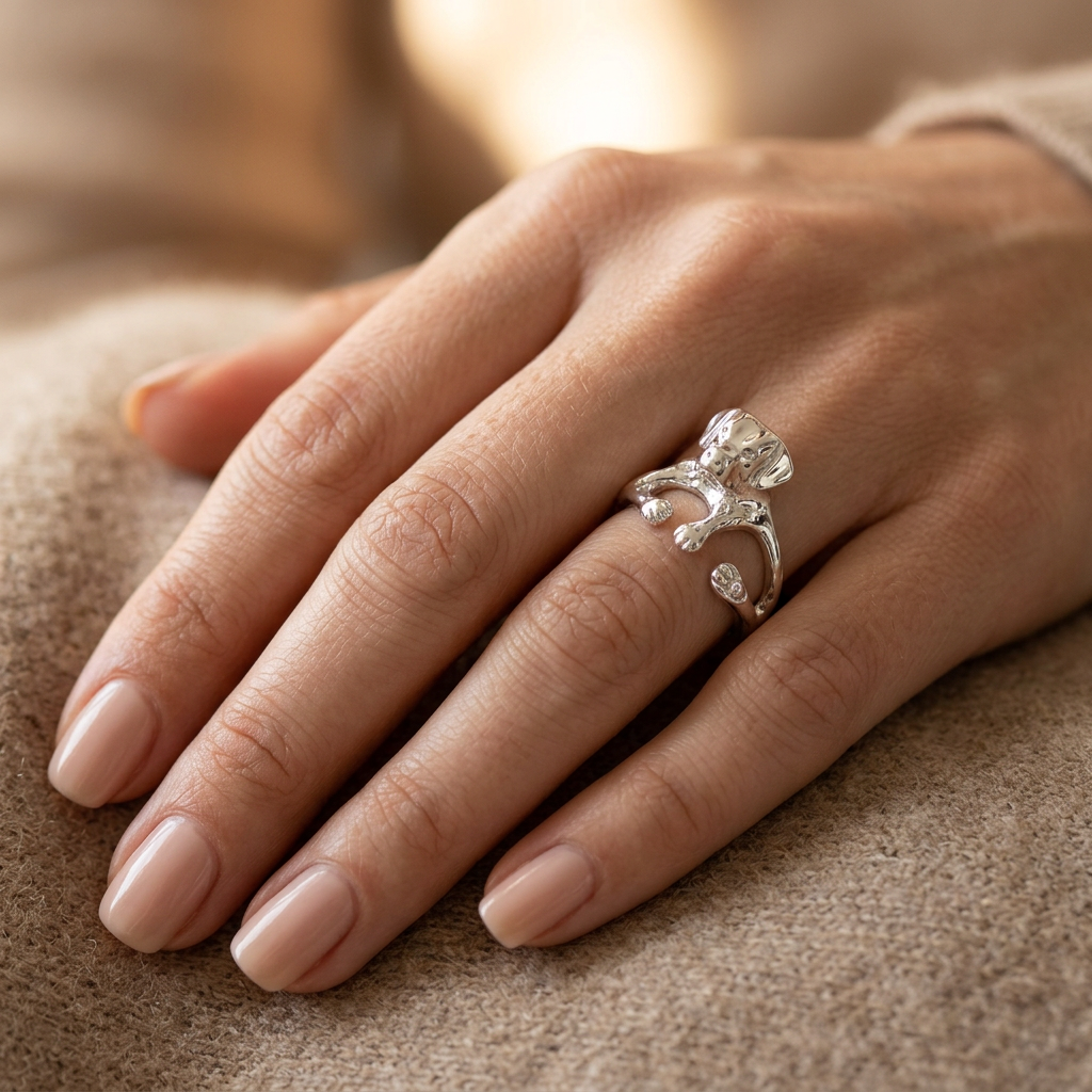 Sterling Silver Labrador Dog Hug Open Wrap Ring for Women model