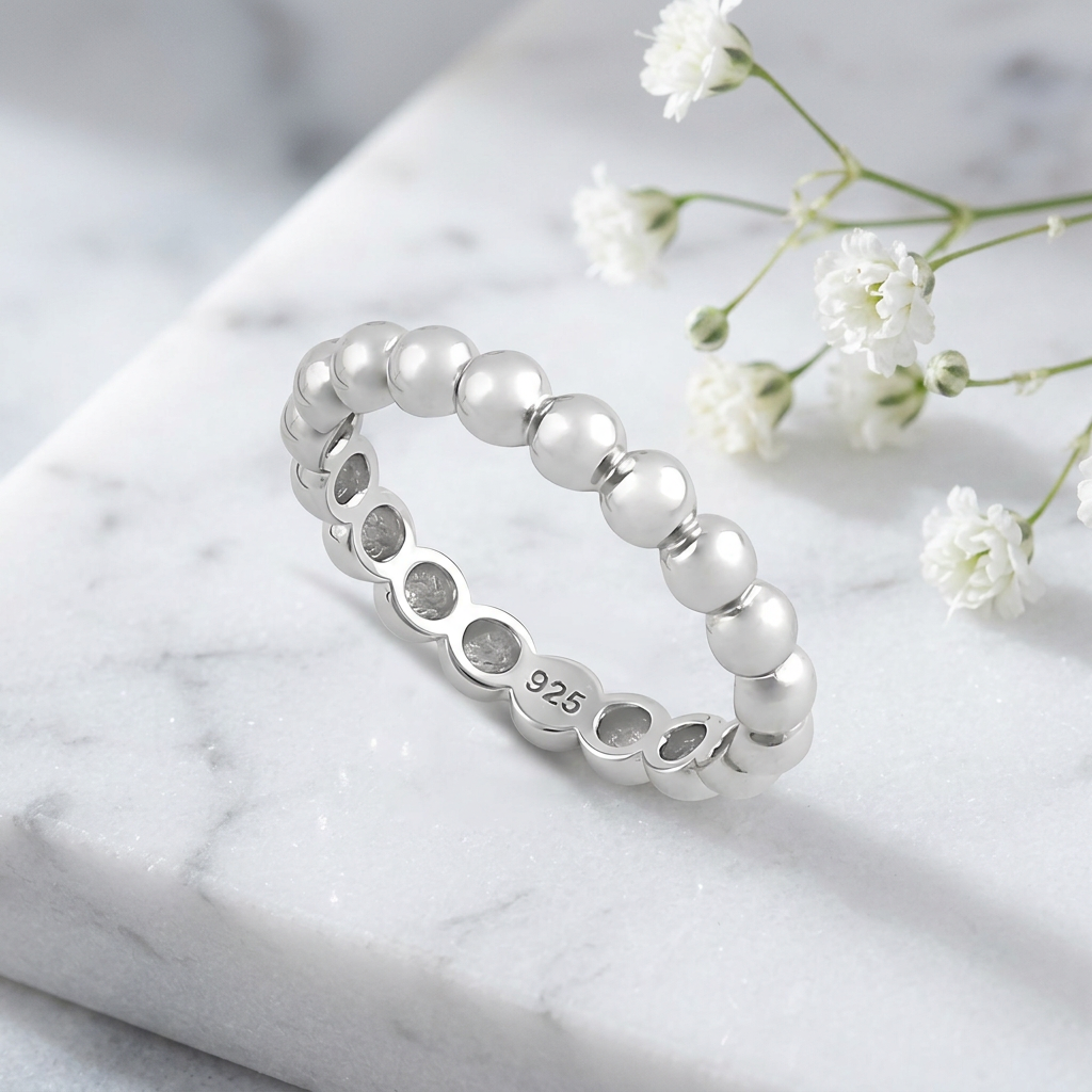 Sterling Silver 3.3mm Bold Ball Bead Eternity Stacking Ring for Women life1