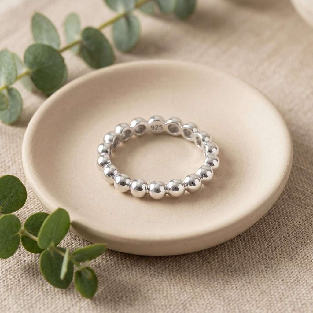 Sterling Silver 3.3mm Bold Ball Bead Eternity Stacking Ring for Women life2