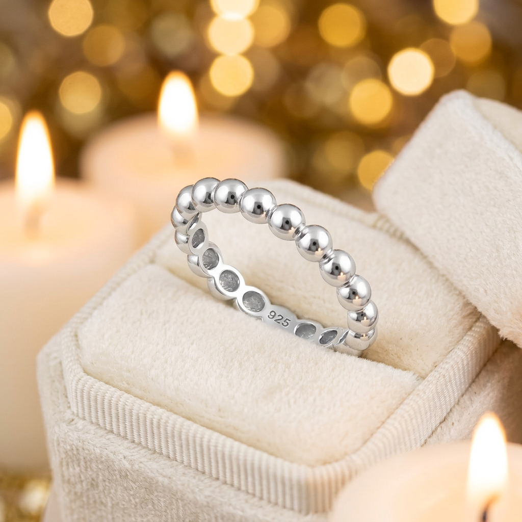 Sterling Silver 3.3mm Bold Ball Bead Eternity Stacking Ring for Women life3