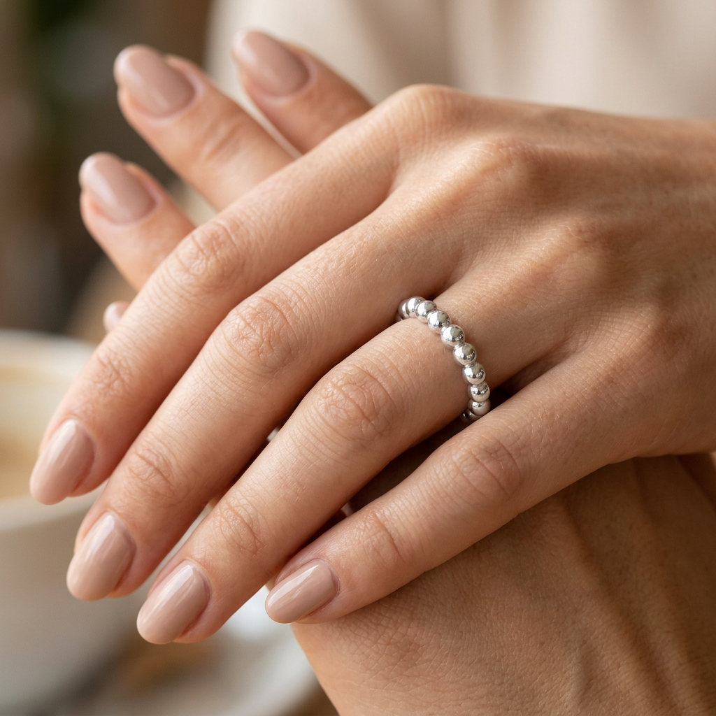 Sterling Silver 3.3mm Bold Ball Bead Eternity Stacking Ring for Women model