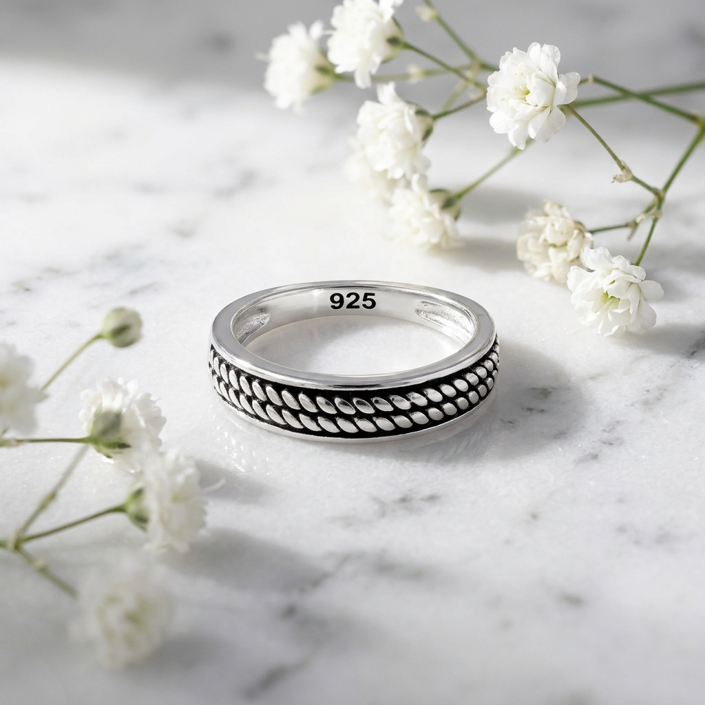 Sterling Silver 4.5mm Oxidized Double Rope Inlay Band Ring for Women life1