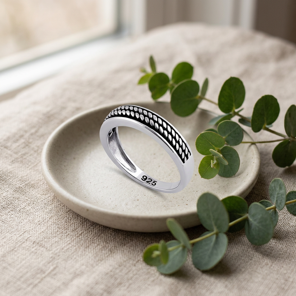 Sterling Silver 4.5mm Oxidized Double Rope Inlay Band Ring for Women life2
