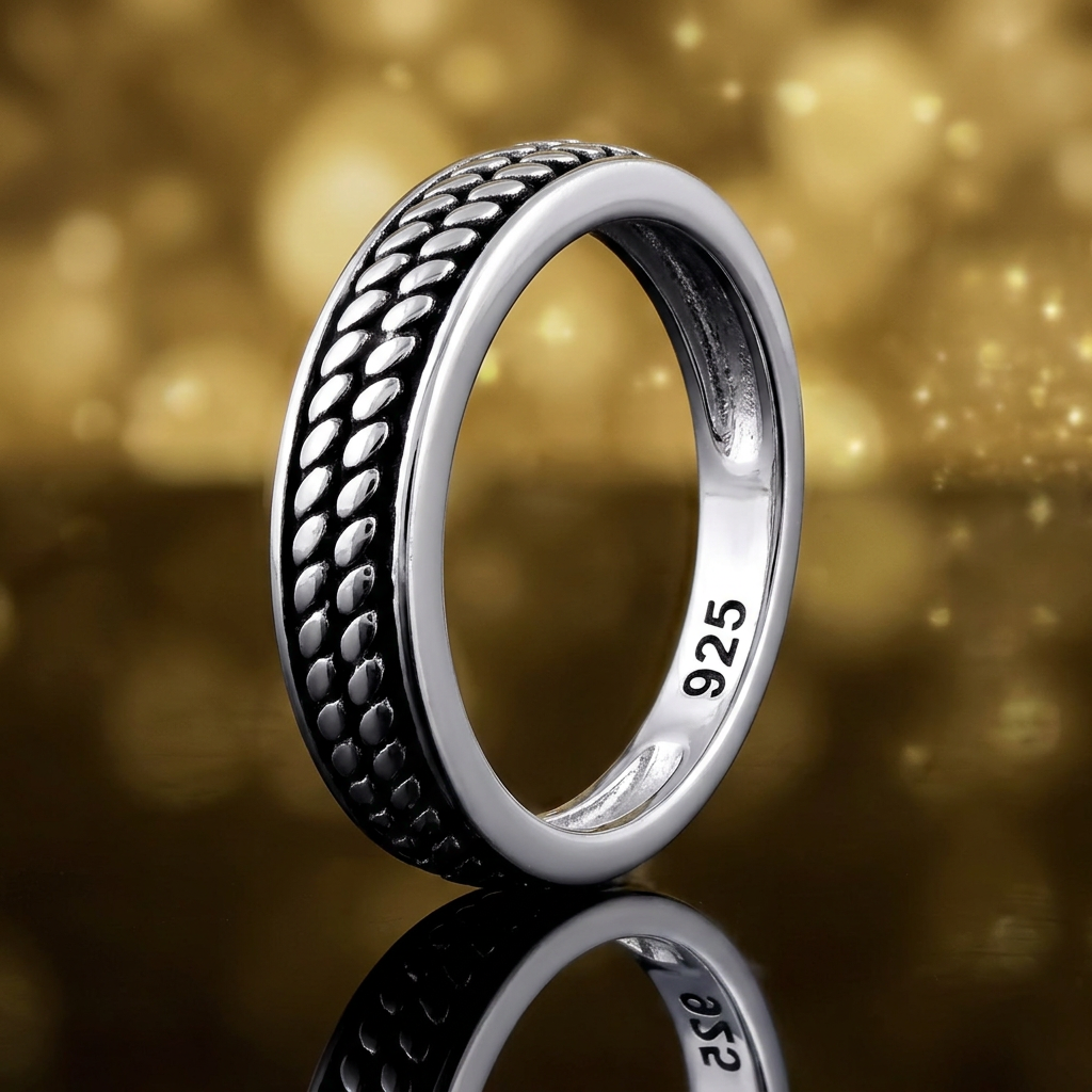 Sterling Silver 4.5mm Oxidized Double Rope Inlay Band Ring for Women life4
