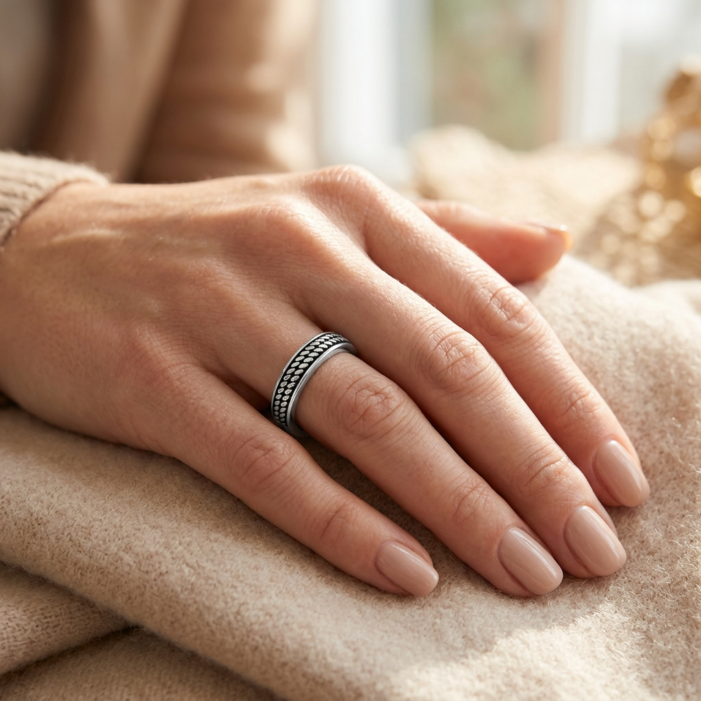 Sterling Silver 4.5mm Oxidized Double Rope Inlay Band Ring for Women model