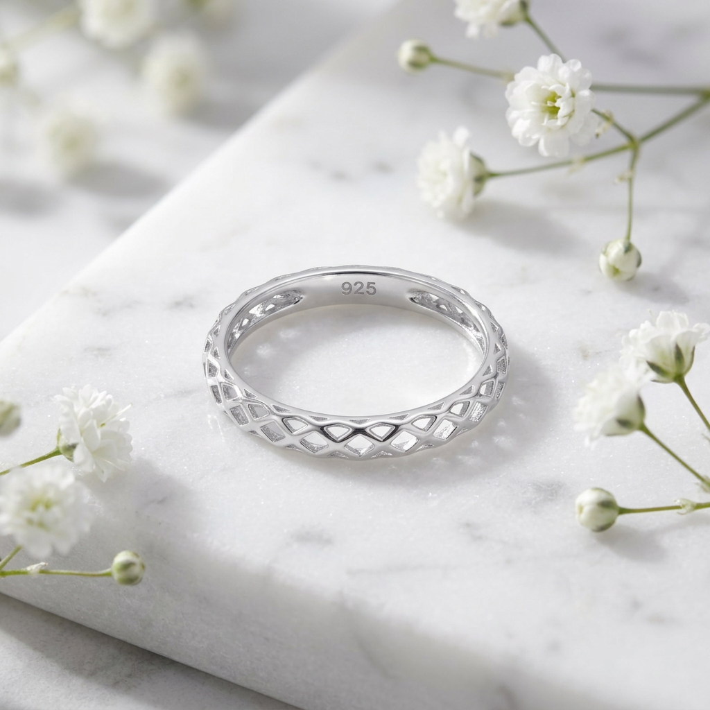 Sterling Silver Lattice Basket Weave Eternity Band Ring for Women life1