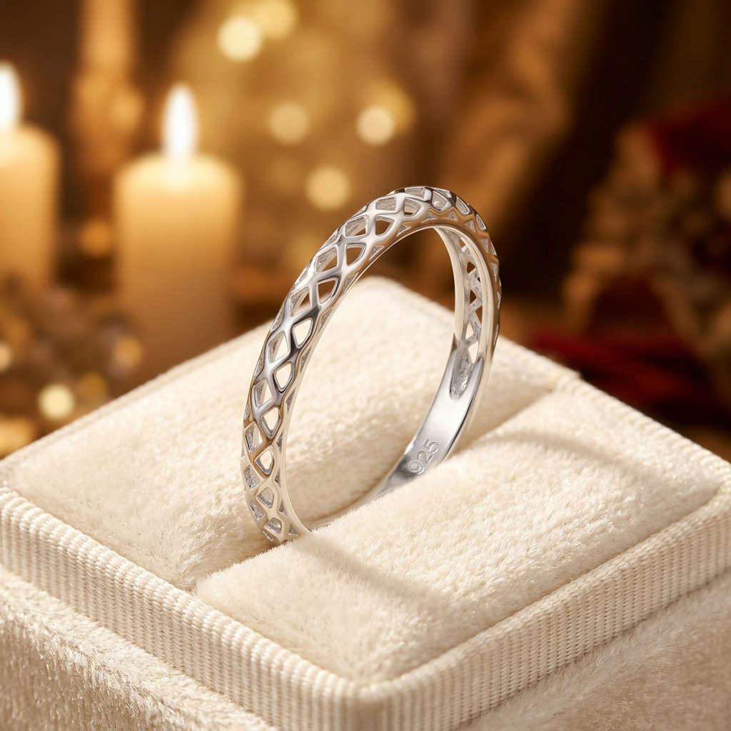Sterling Silver Lattice Basket Weave Eternity Band Ring for Women life3