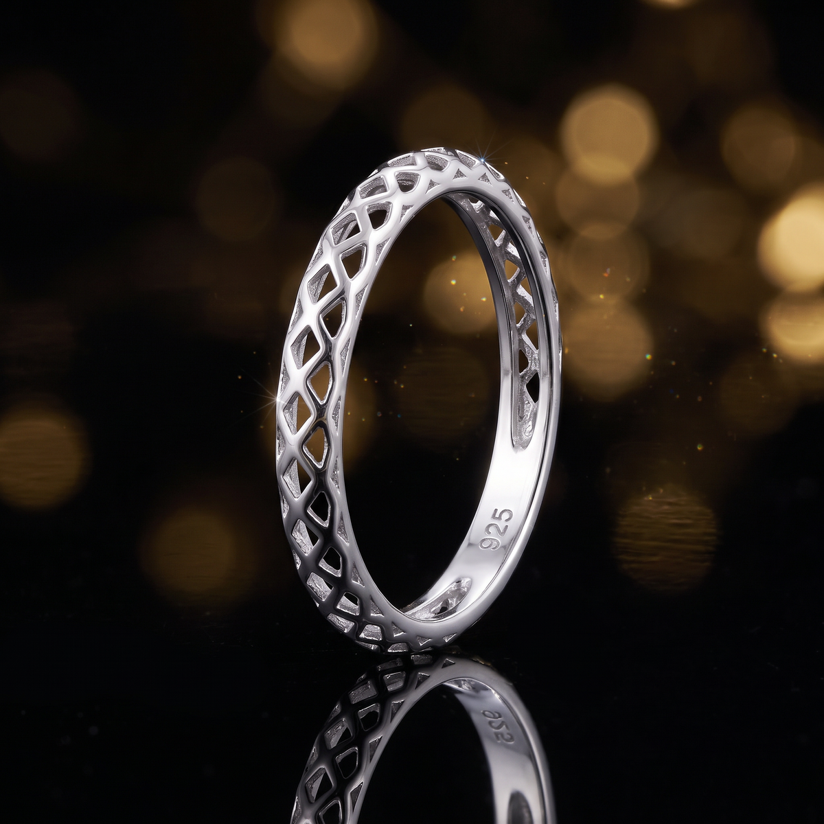 Sterling Silver Lattice Basket Weave Eternity Band Ring for Women life4