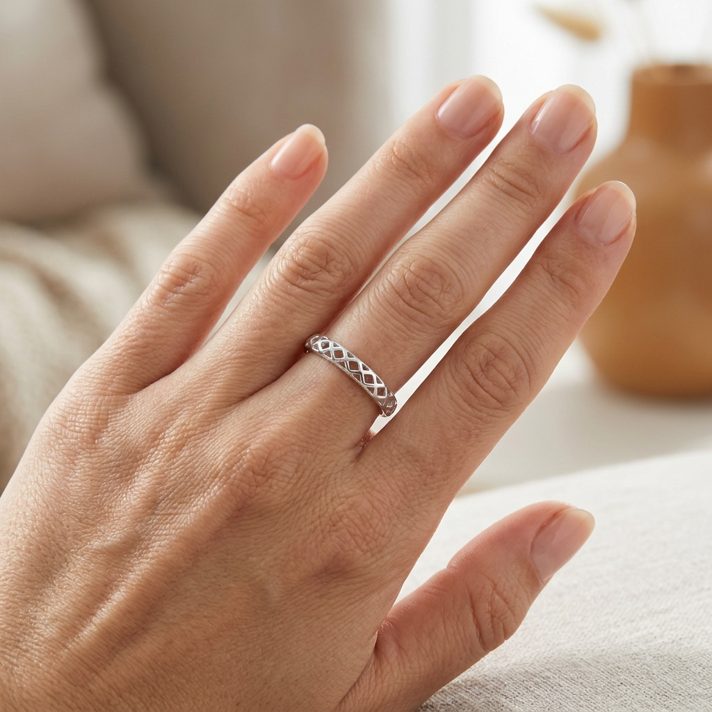 Sterling Silver Lattice Basket Weave Eternity Band Ring for Women model