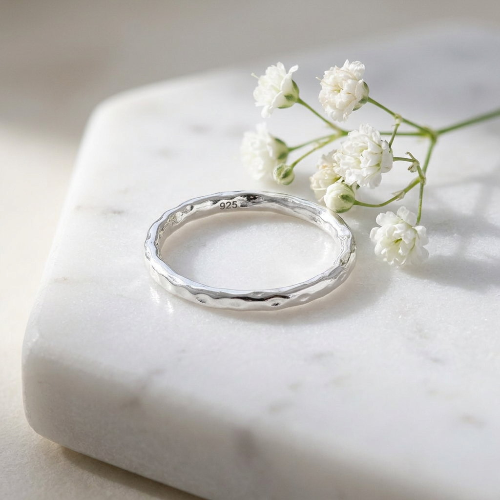 Sterling Silver Thin Hammered Stacking Ring for Women life1