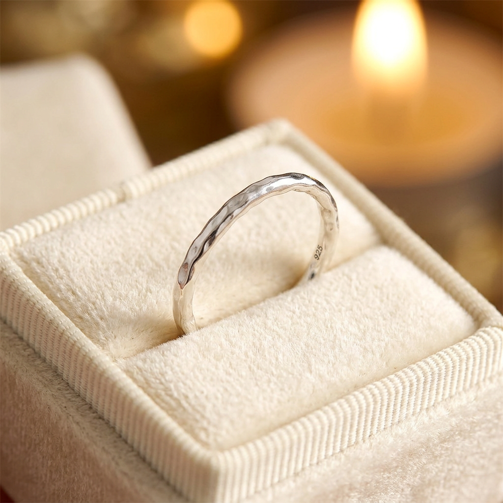 Sterling Silver Thin Hammered Stacking Ring for Women life3