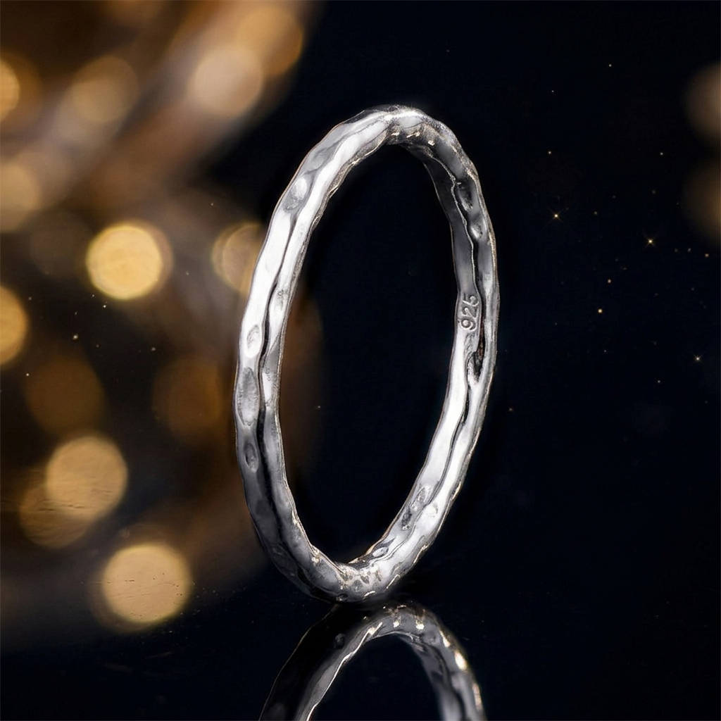 Sterling Silver Thin Hammered Stacking Ring for Women life4