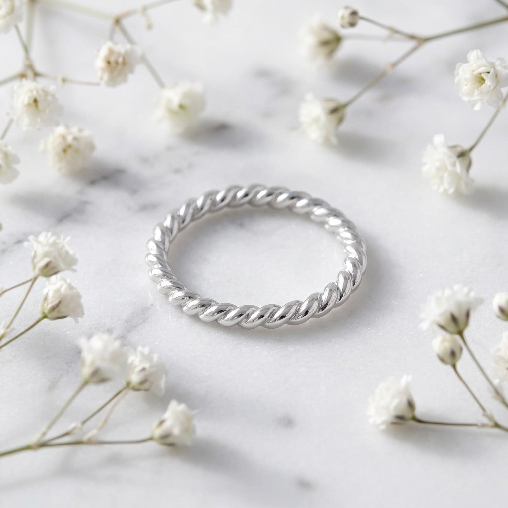 Sterling Silver 2mm Twisted Rope Eternity Stacking Ring for Women life1
