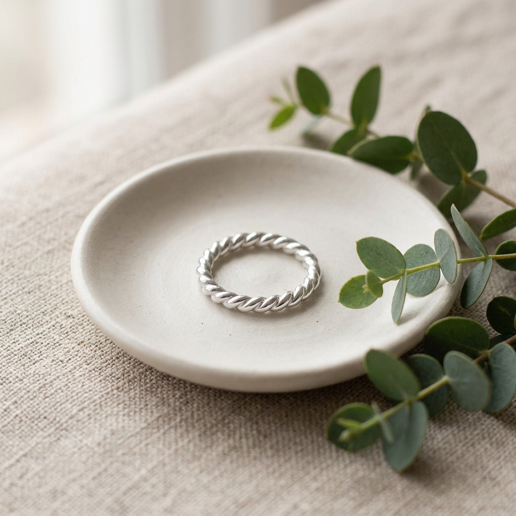 Sterling Silver 2mm Twisted Rope Eternity Stacking Ring for Women life2