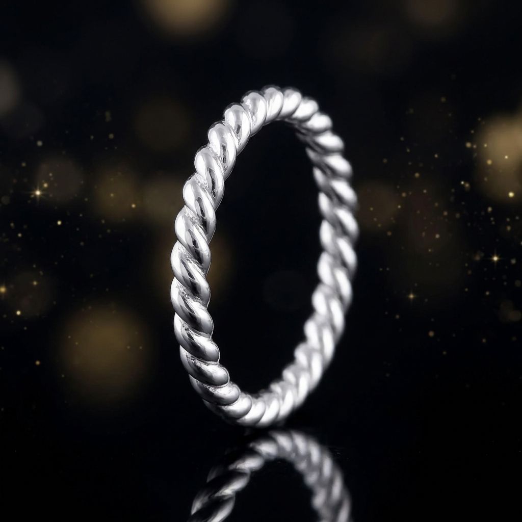 Sterling Silver 2mm Twisted Rope Eternity Stacking Ring for Women life4