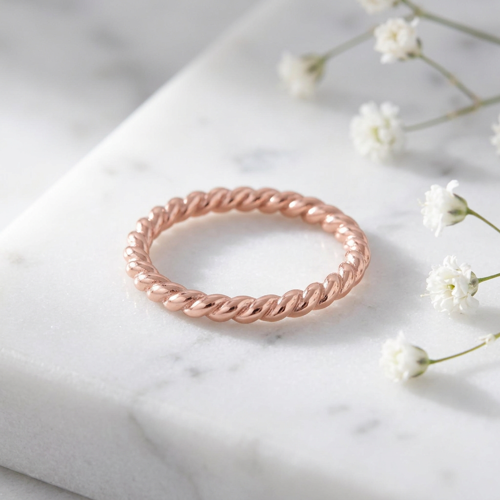 Rose Gold Plated Sterling Silver 2mm Twisted Rope Stacking Ring for Women life1
