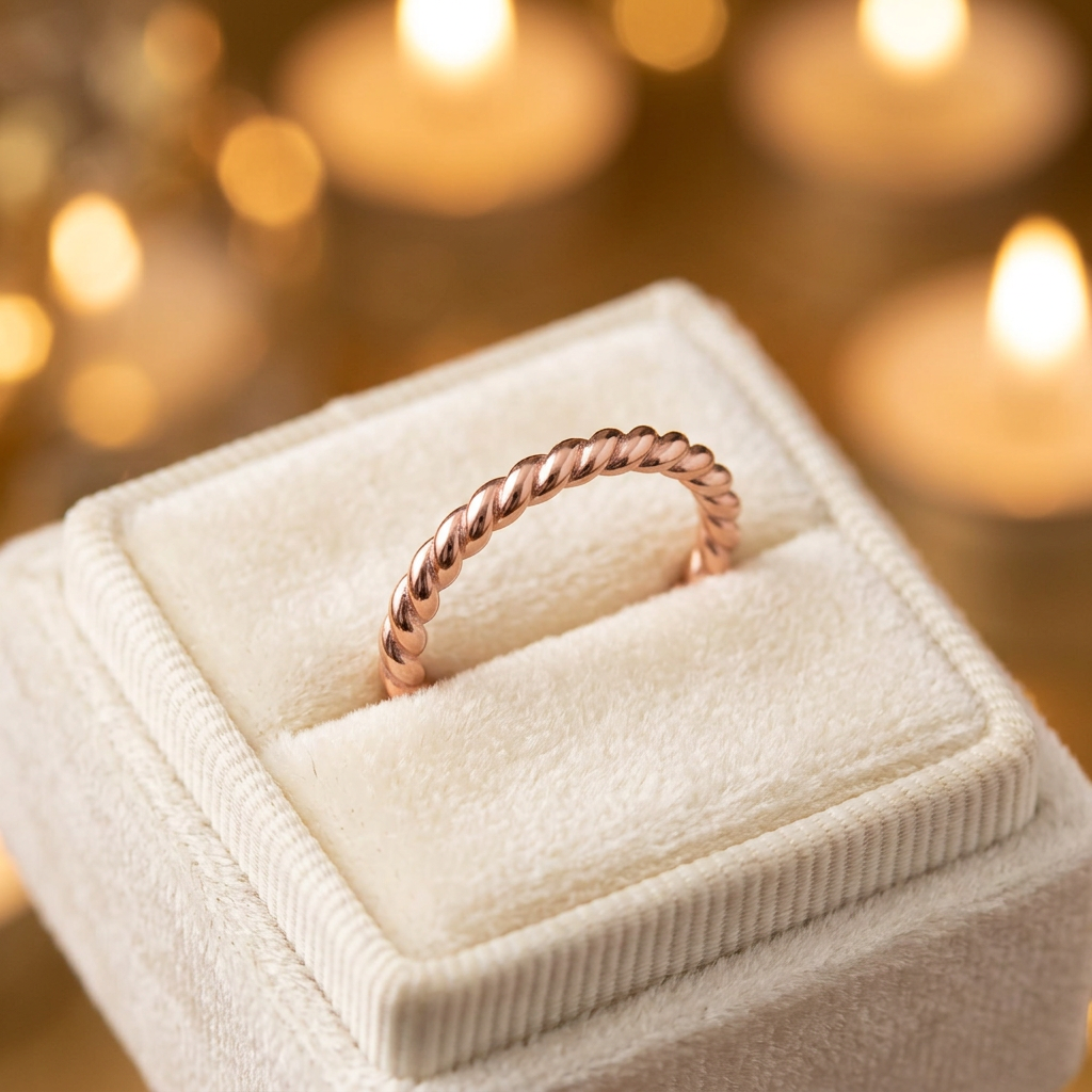 Rose Gold Plated Sterling Silver 2mm Twisted Rope Stacking Ring for Women life3