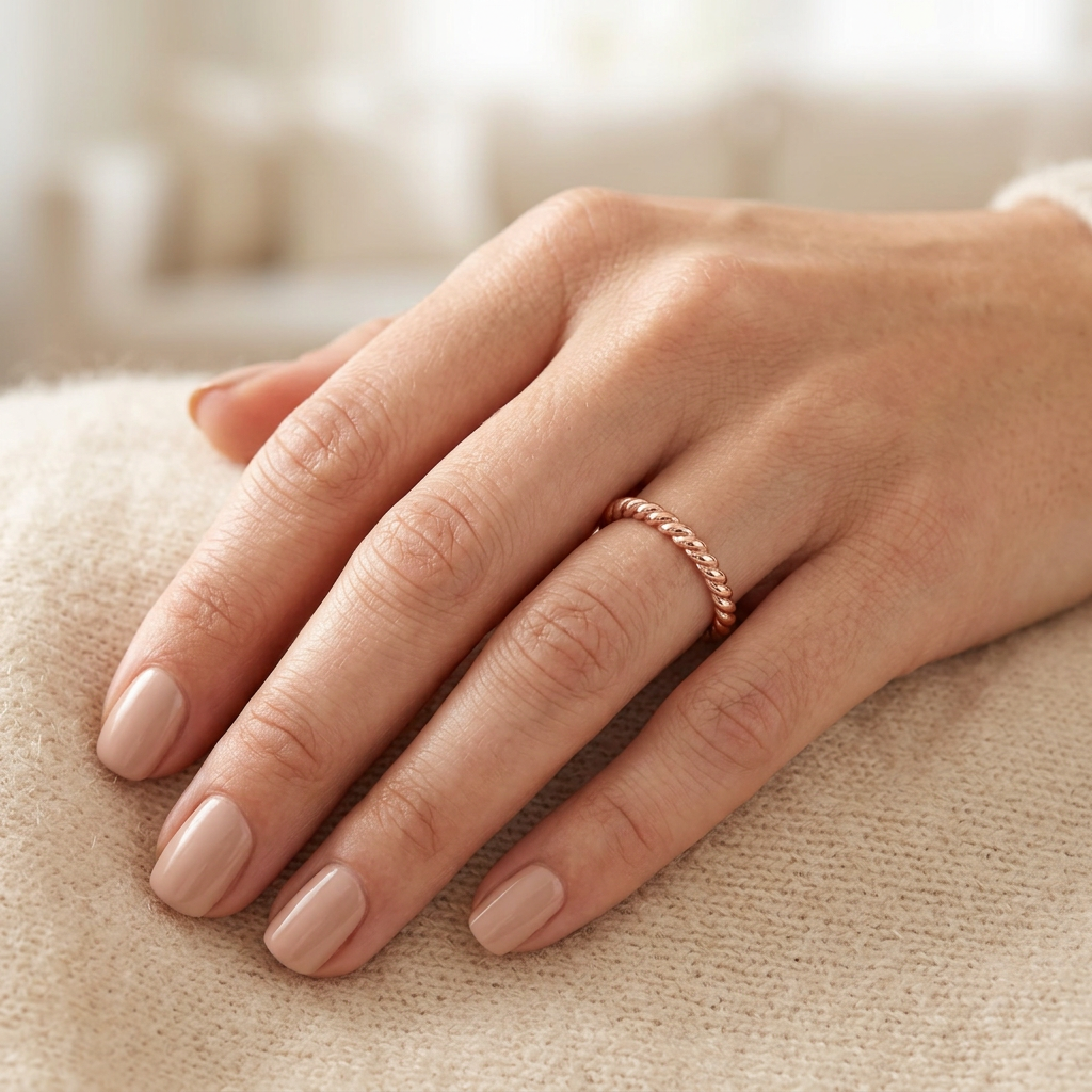 Rose Gold Plated Sterling Silver 2mm Twisted Rope Stacking Ring for Women model