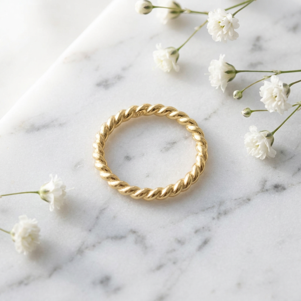 Gold Plated Sterling Silver 2mm Twisted Rope Stacking Ring for Women life1