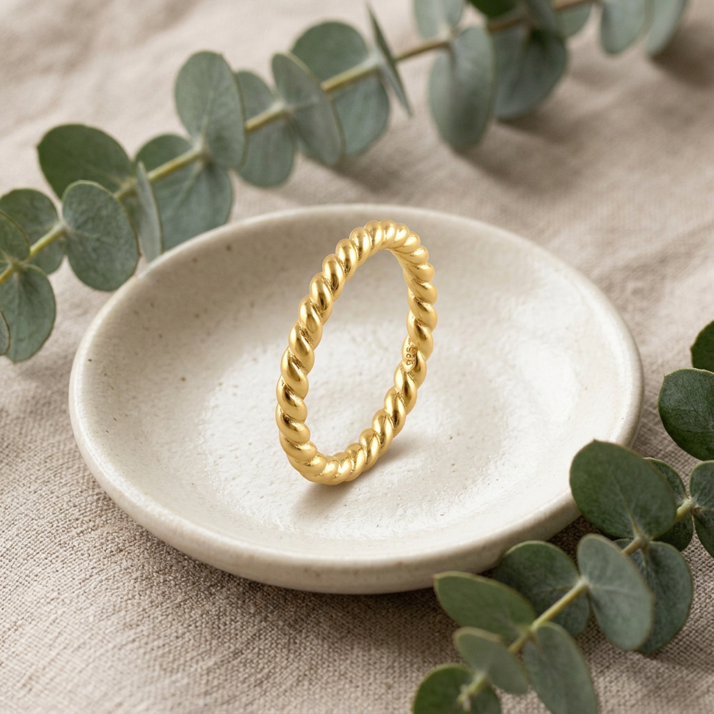 Gold Plated Sterling Silver 2mm Twisted Rope Stacking Ring for Women life2