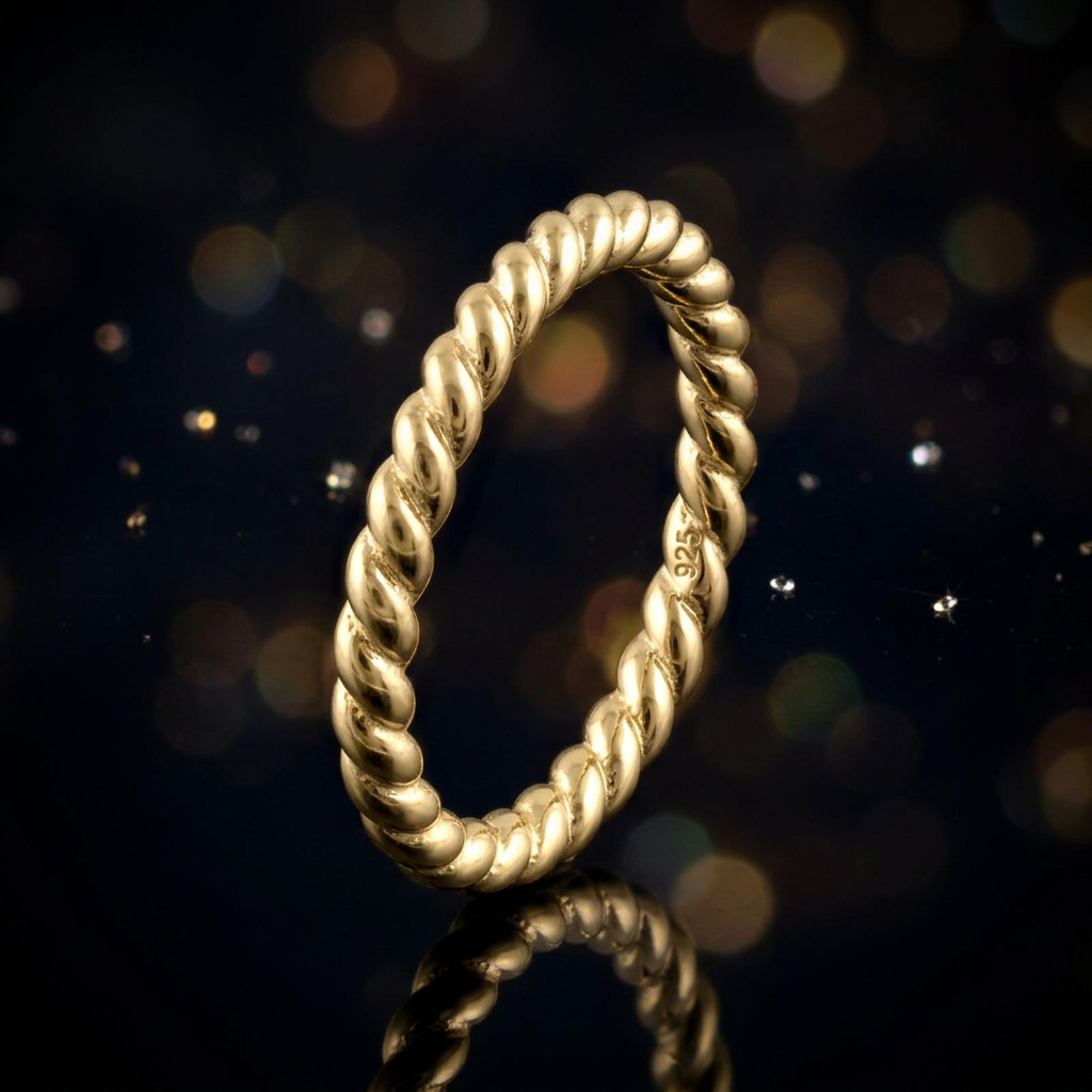 Gold Plated Sterling Silver 2mm Twisted Rope Stacking Ring for Women life4