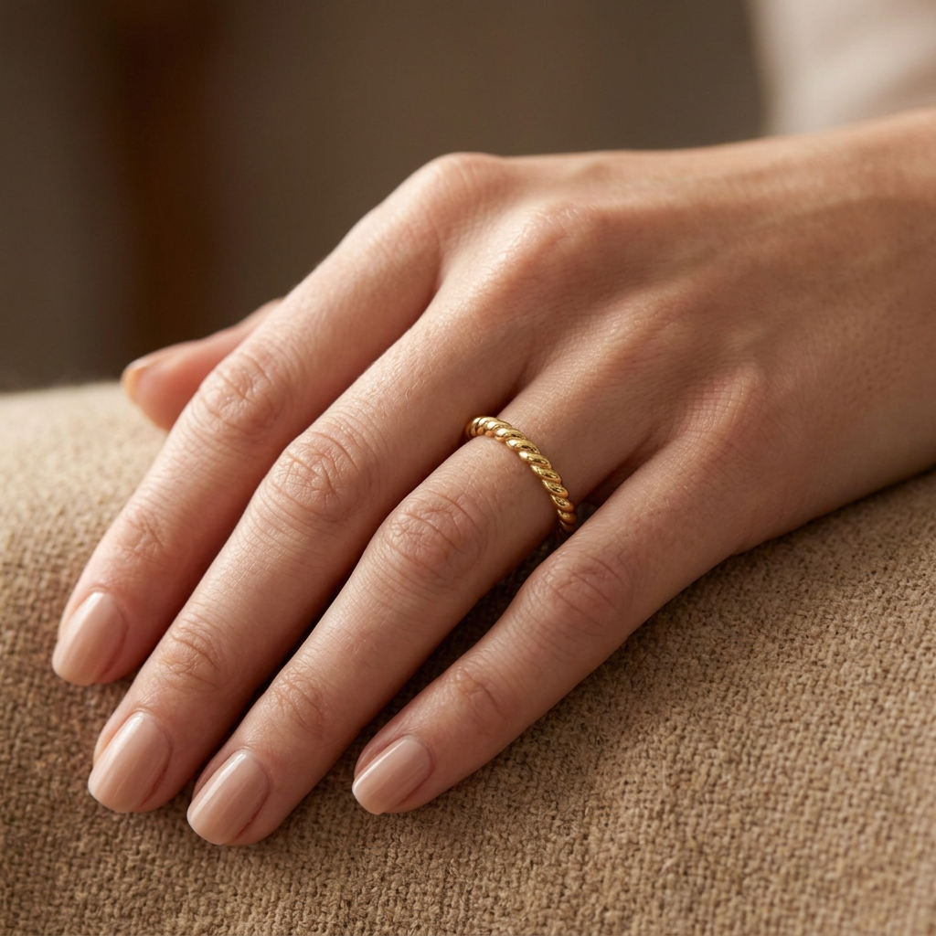 Gold Plated Sterling Silver 2mm Twisted Rope Stacking Ring for Women model