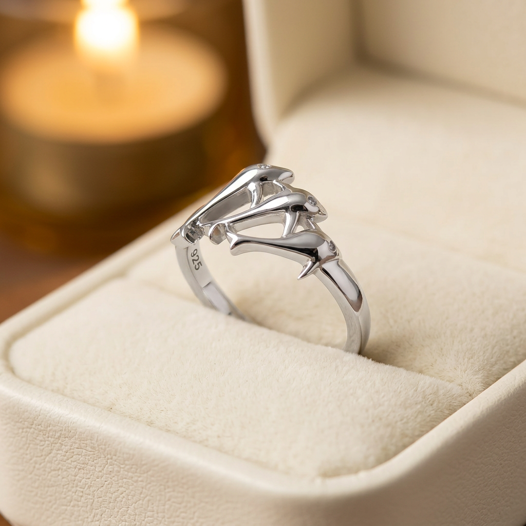 Sterling Silver Three Jumping Dolphins Ocean Ring for Women life3