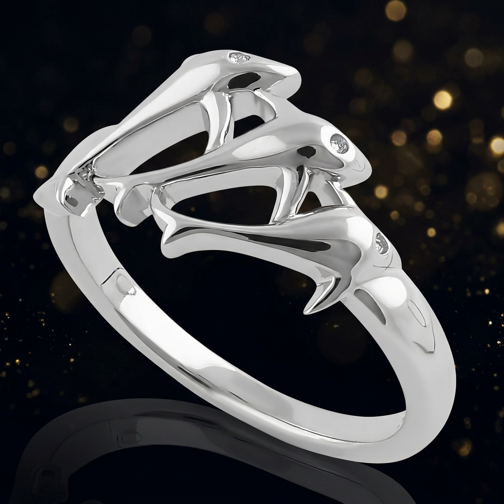 Sterling Silver Three Jumping Dolphins Ocean Ring for Women life4