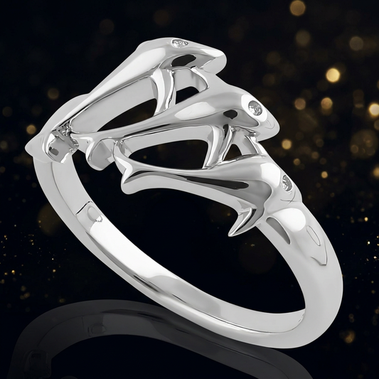 Sterling Silver Three Jumping Dolphins Ocean Ring for Women life4