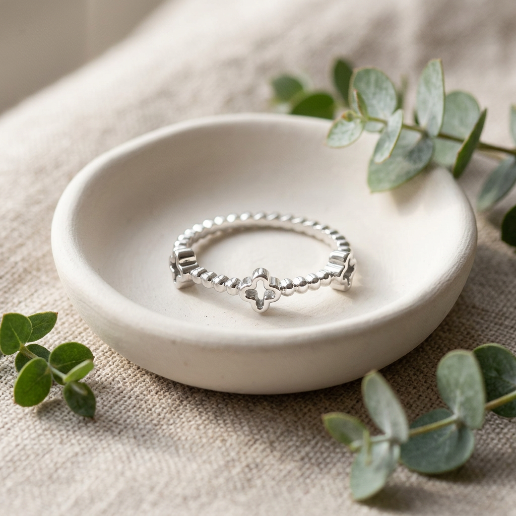 Sterling Silver 1.2mm Open Clover Cross Bead Stacking Ring for Women life2