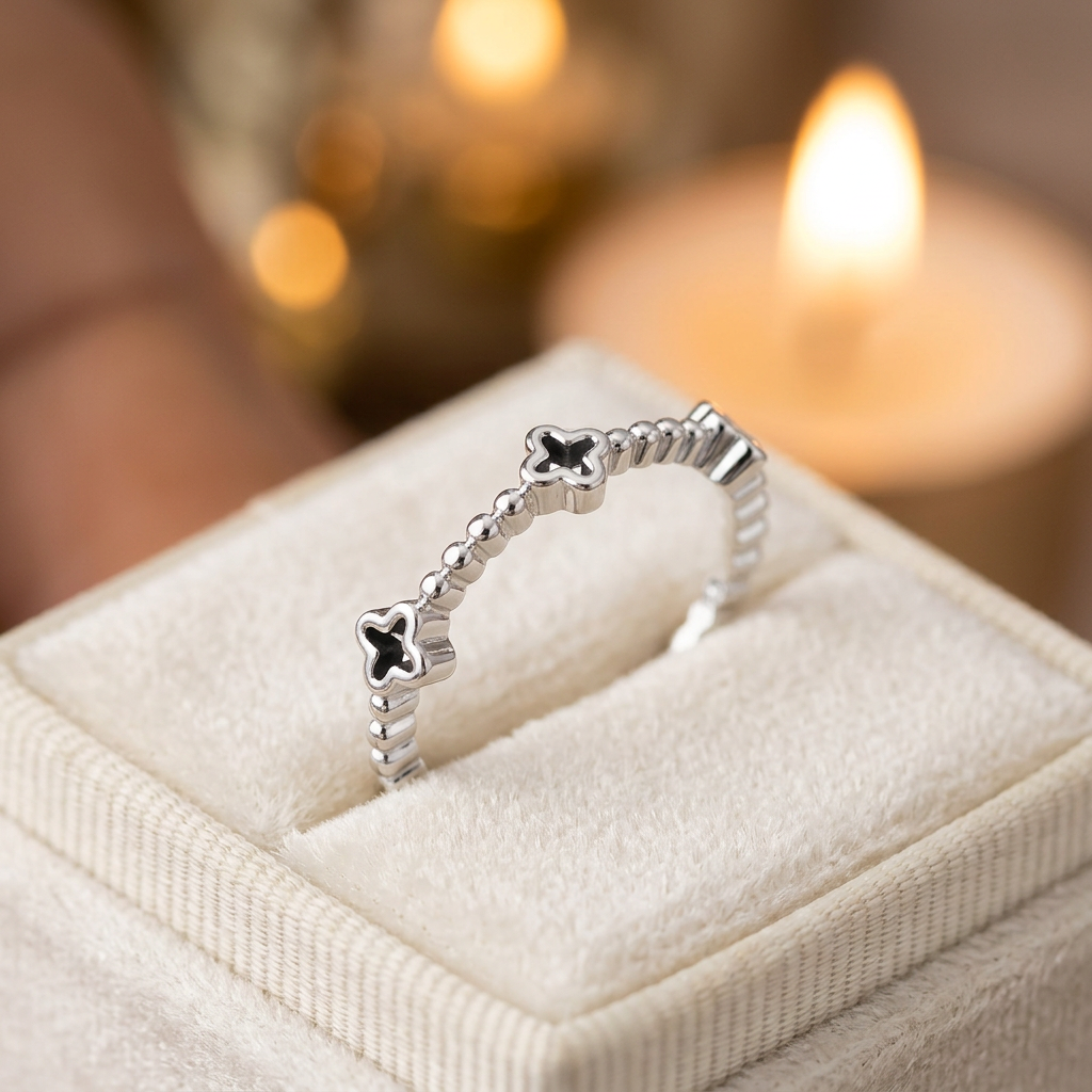 Sterling Silver 1.2mm Open Clover Cross Bead Stacking Ring for Women life3