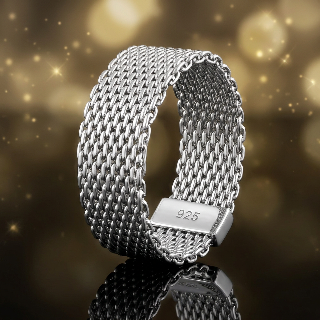 Sterling Silver 8mm Flat Woven Mesh Band Ring for Women life4