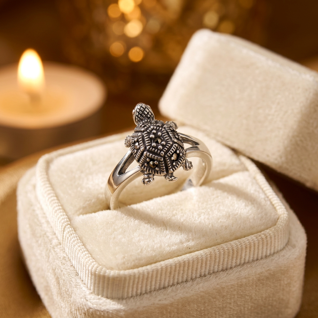 Sterling Silver Marcasite Turtle Ring for Women life3