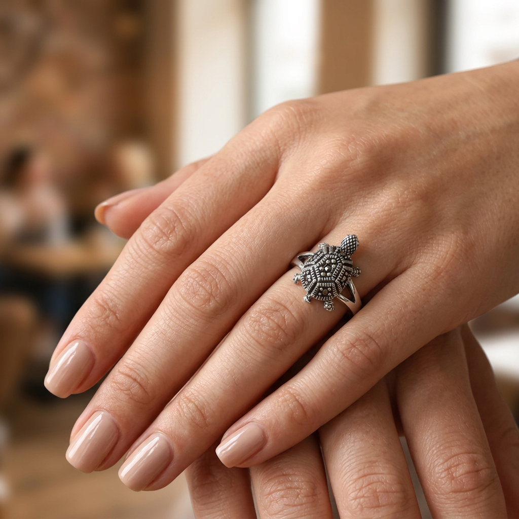 Sterling Silver Marcasite Turtle Ring for Women model