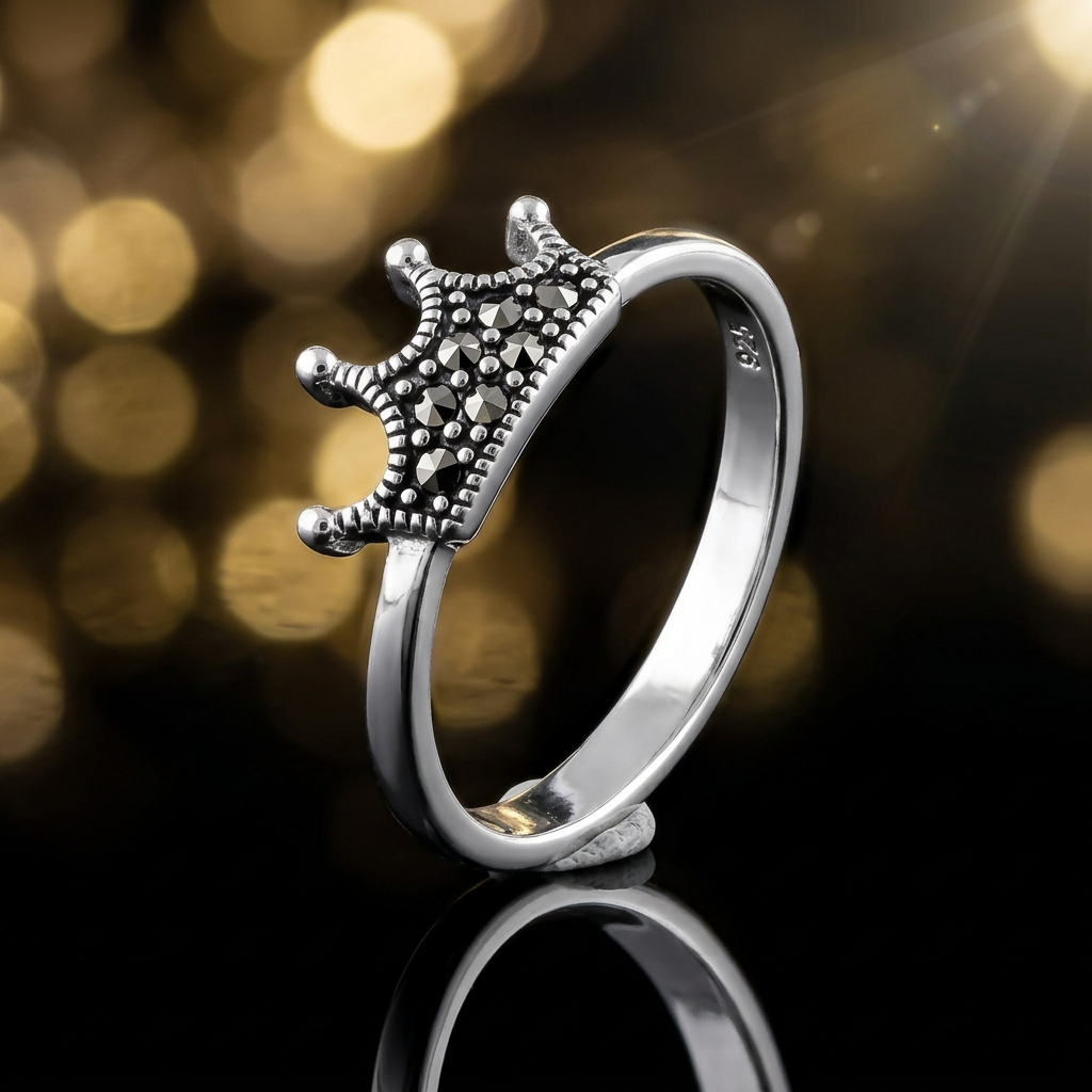 Sterling Silver Marcasite Mini Crown Tiara Stacking Ring for Women life4