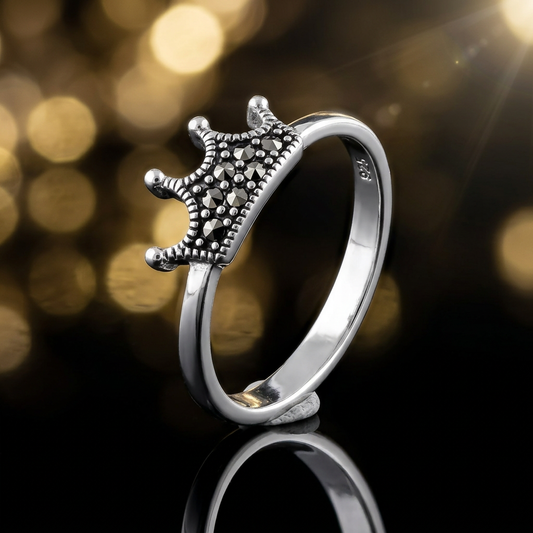 Sterling Silver Marcasite Mini Crown Tiara Stacking Ring for Women life4